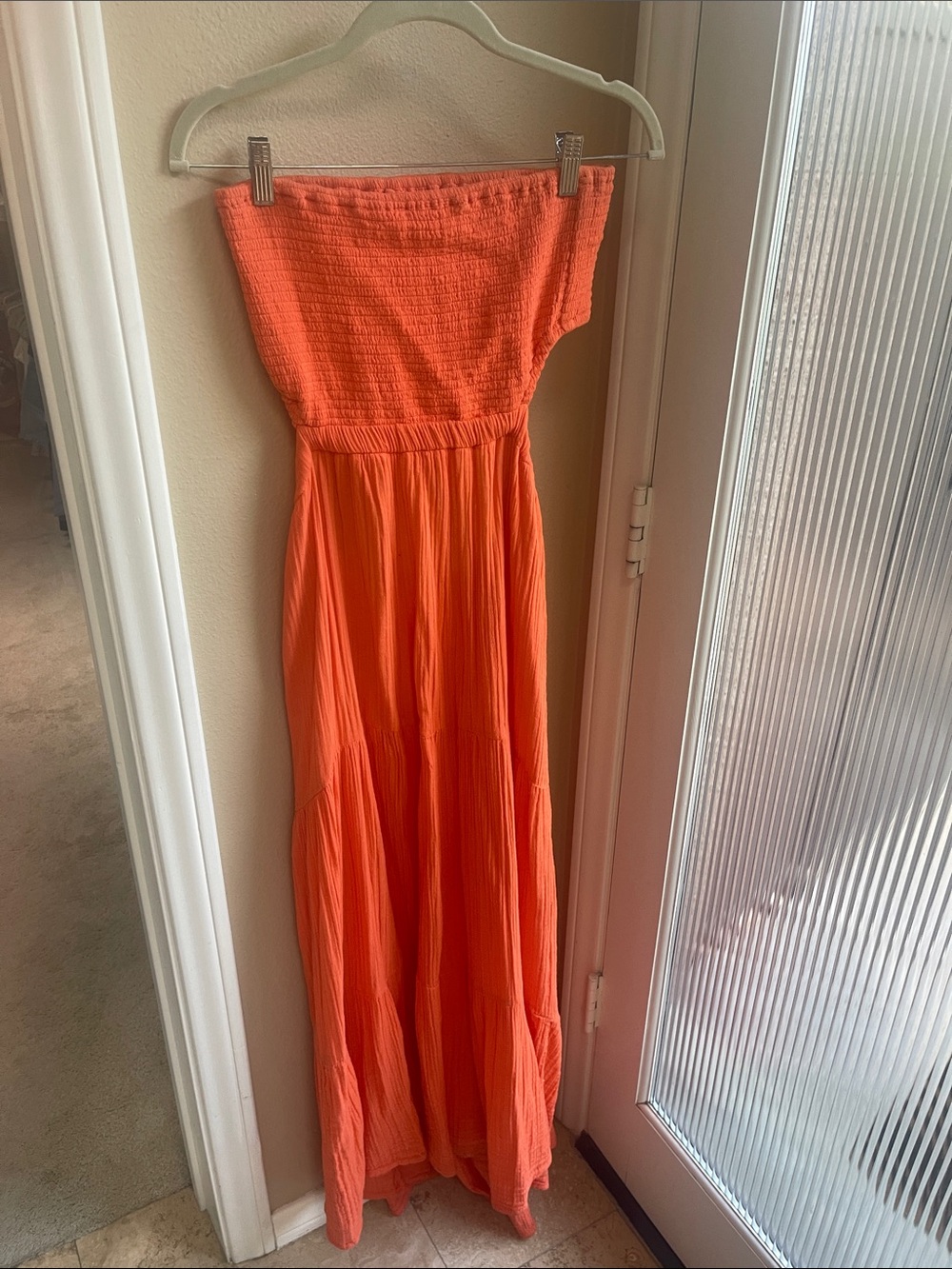 Rip Curl Strapless Bright Orange Maxi Dress with Open Back